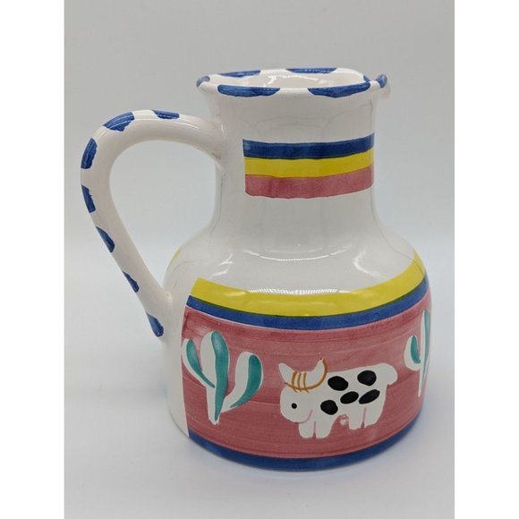 Ceramica Arte Bello Pitcher Jug Ceramic Hand-painted Cow Saguero Cactus - Picture 4 of 12